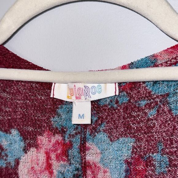 Lularoe Sarah Floral Duster Cardigan Size Medium Pockets Long Burgundy Red Blue - Picture 4 of 8